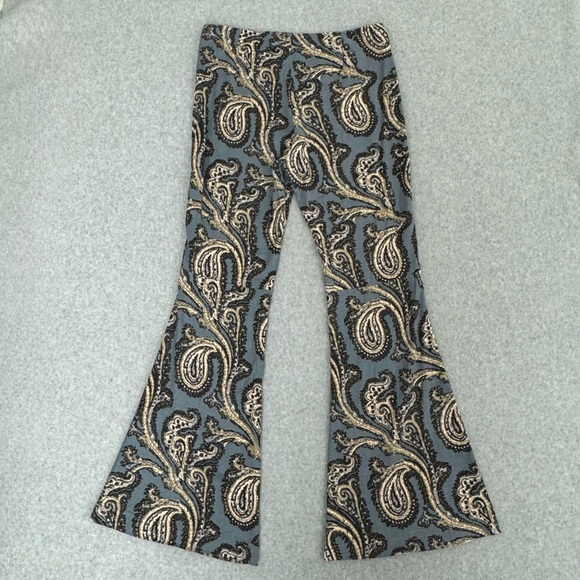 Free People Womens Pants Flare Bell Bottom Linen Blend Paisley Retro Blue Small - Picture 6 of 14